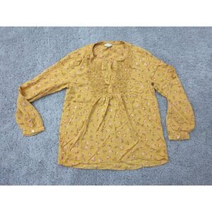 Lucky Brand Blouse Womens S Yellow Floral Ditsy Smoked Long Sleeve Viscose